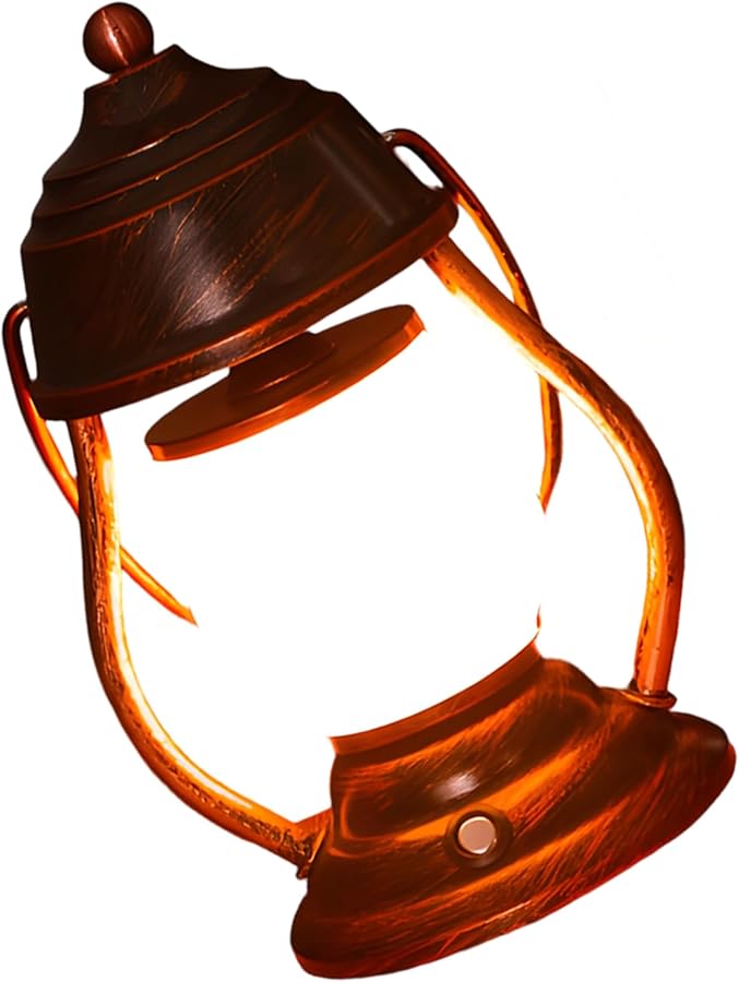 مصباح طاولة فانوس قديم يعمل بتقنية LED من البرونز والحديد القابل لإعادة الشحن مع تأثير الوهج المتقطع 24 سم - Image 1